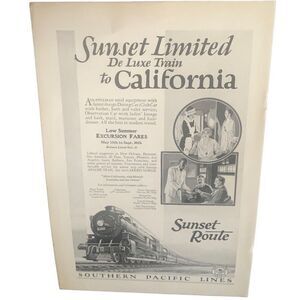 Vintage 1927 Southern Pacific Line Sunset Limited Ad Advertisement